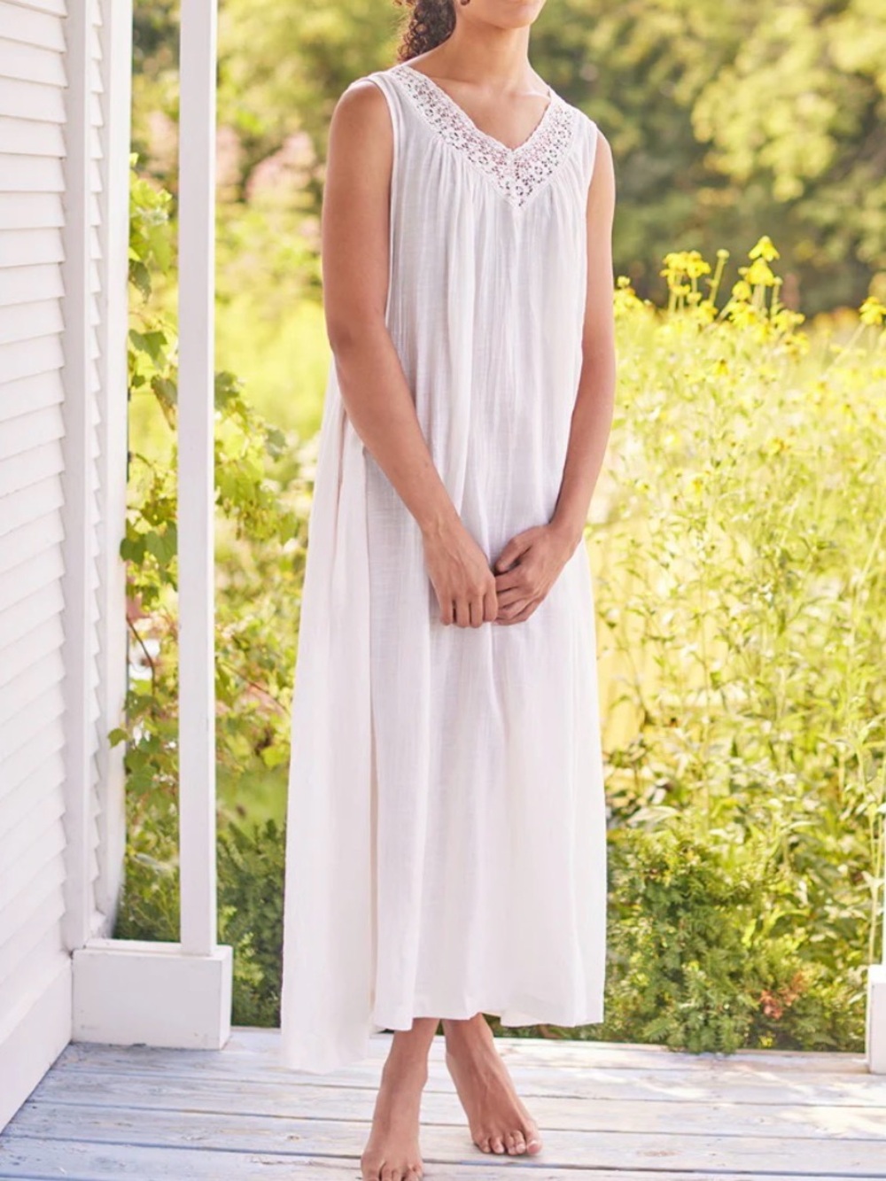 Women's April Cornell • Purity Nighty - Ecru Sleeveless Nightgown Lace Trim NWT